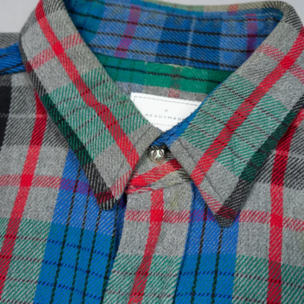 Readymade Blue Flannel Check Shirt Neck View
