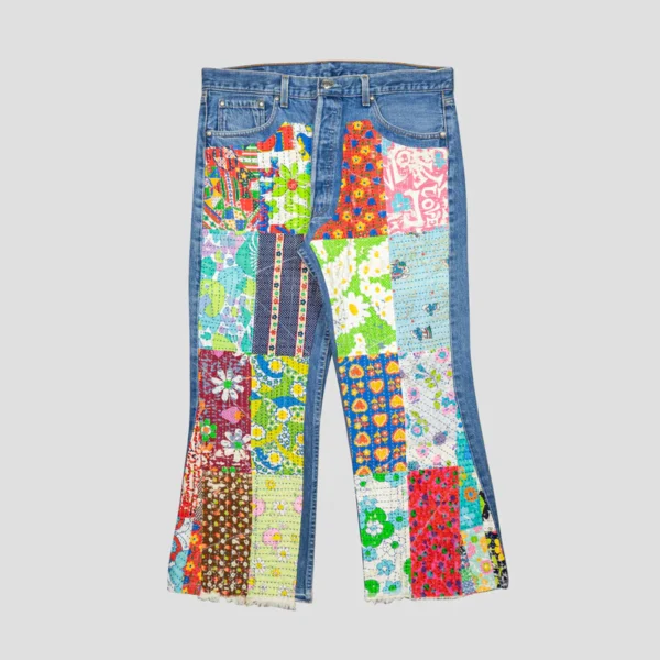 Readymade Flower Patch Work Short Jeans Front Side
