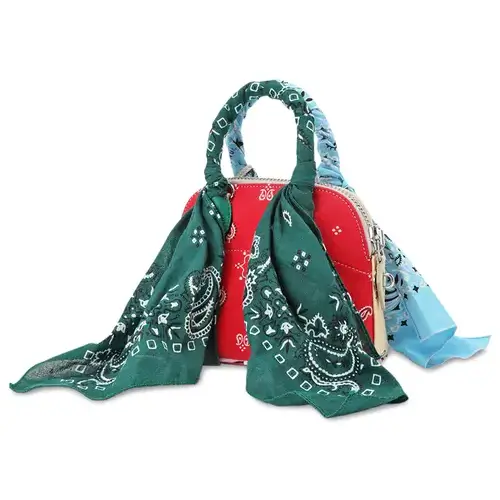 READYMADE Multi Bandana Handle Daily Bag Red Side Of Bag With Green Bandana
